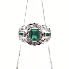 エメラルド デザインリング プラチナ 指輪 メレダイヤ リング 12号 Pt900 エメラルド ダイヤモンド レディース 【中古】nbjwl