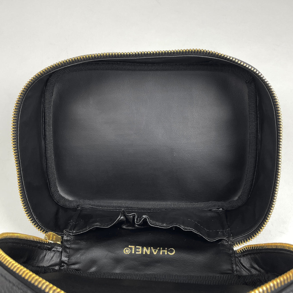 シャネル ココマーク バニティバッグ メイク 小物入れ 化粧ポーチ キャビアスキン ブラック レディース 【中古】brbag