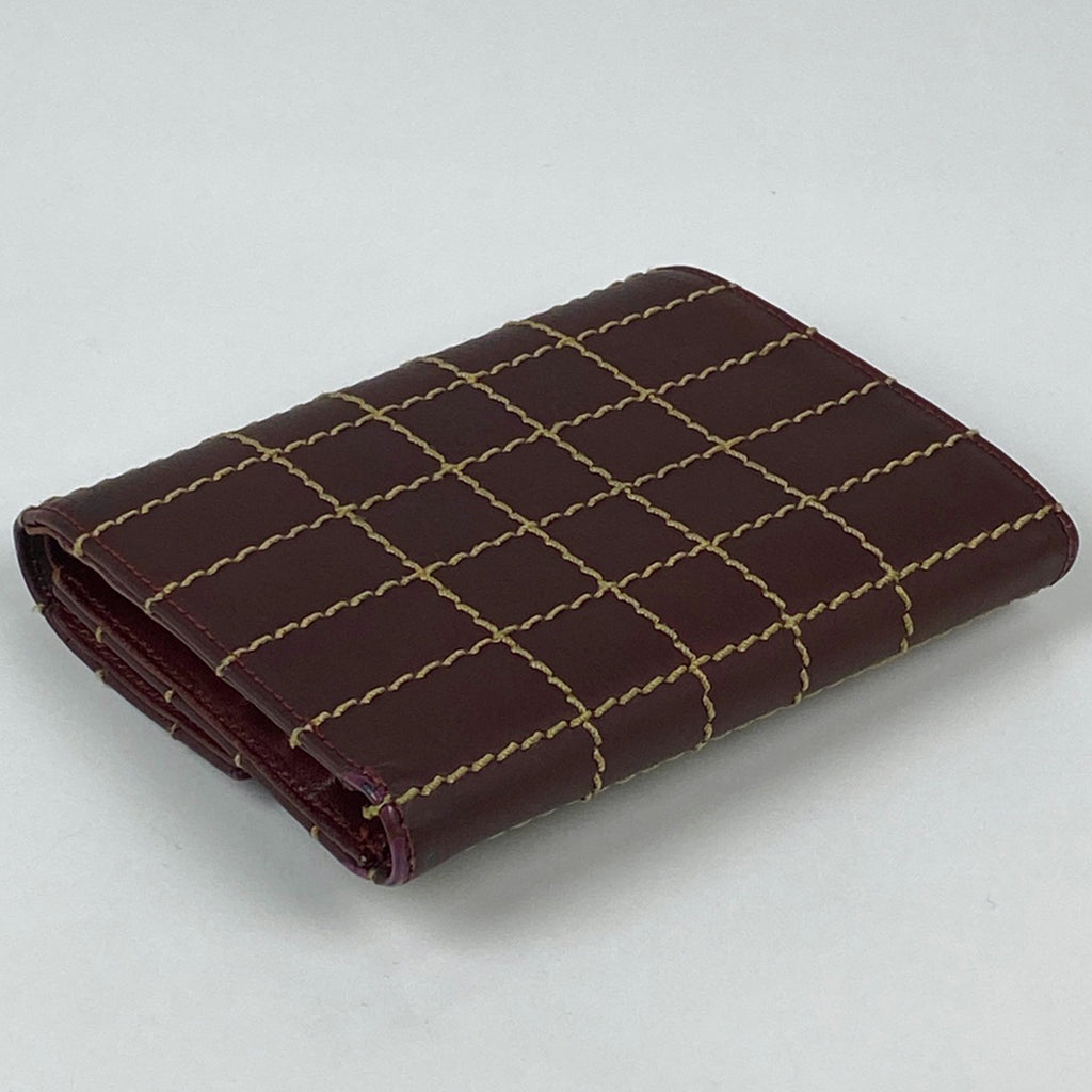 シャネル ココマーク 長財布 ワイルドステッチ CC 三つ折り財布 レザー ボルドー レディース 【中古】brbag
