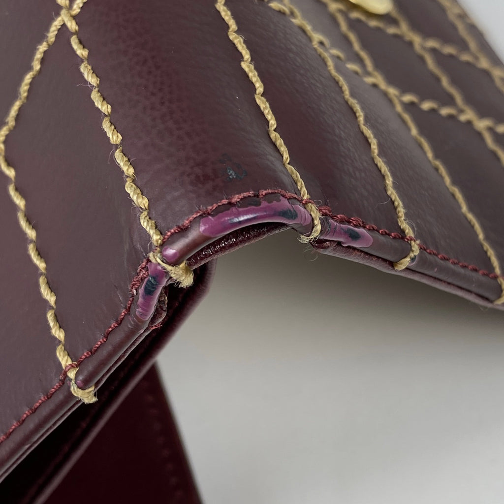 シャネル ココマーク 長財布 ワイルドステッチ CC 三つ折り財布 レザー ボルドー レディース 【中古】brbag