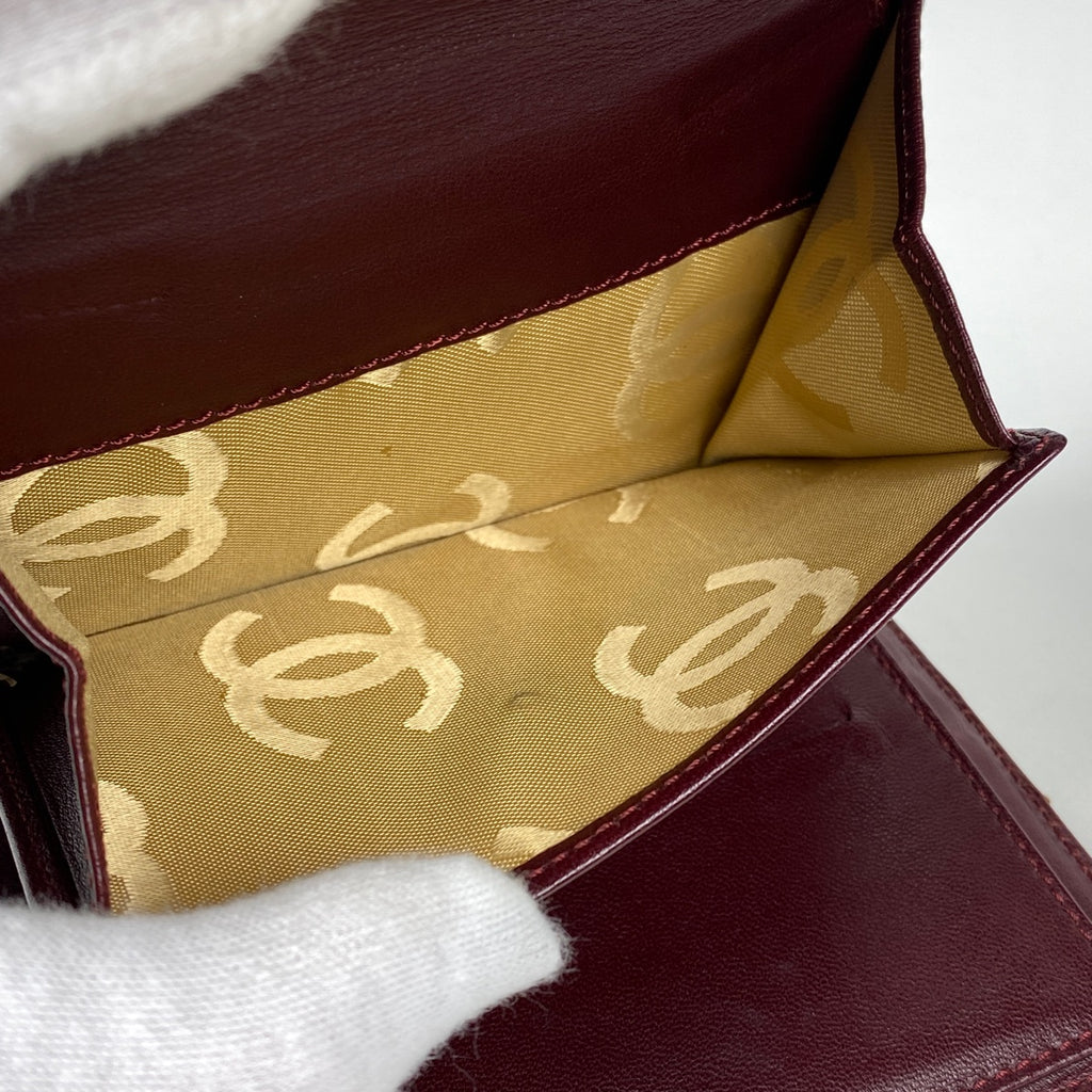 シャネル ココマーク 長財布 ワイルドステッチ CC 三つ折り財布 レザー ボルドー レディース 【中古】brbag