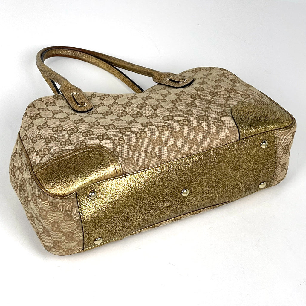グッチ プリンシー トートバッグ ショルダーバッグ リボン トートバッグ GGキャンバス ベージュ ゴールド 163805 レディース 【中古】brbag