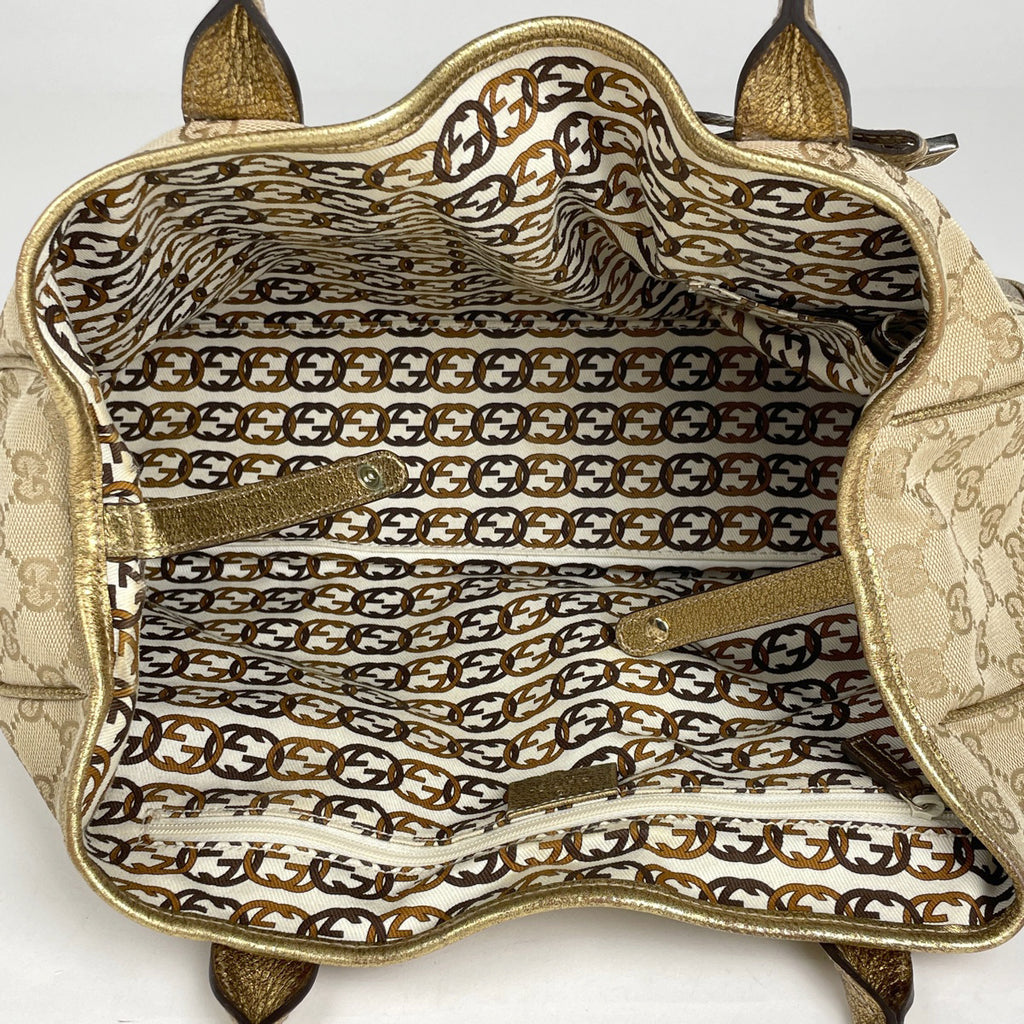 グッチ プリンシー トートバッグ ショルダーバッグ リボン トートバッグ GGキャンバス ベージュ ゴールド 163805 レディース 【中古】brbag