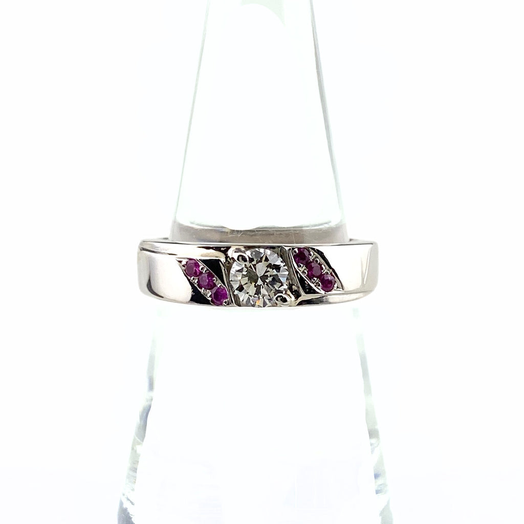 ダイヤモンド デザインリング プラチナ 指輪 メレダイヤ リング 16号 Pt900 ダイヤモンド ルビー レディース 【中古】nbjwl