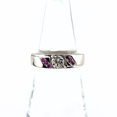 ダイヤモンド デザインリング プラチナ 指輪 メレダイヤ リング 16号 Pt900 ダイヤモンド ルビー レディース 【中古】nbjwl