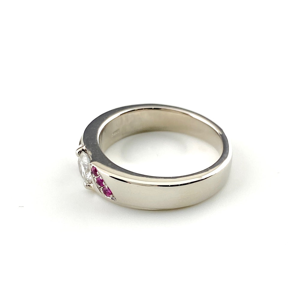 ダイヤモンド デザインリング プラチナ 指輪 メレダイヤ リング 16号 Pt900 ダイヤモンド ルビー レディース 【中古】nbjwl