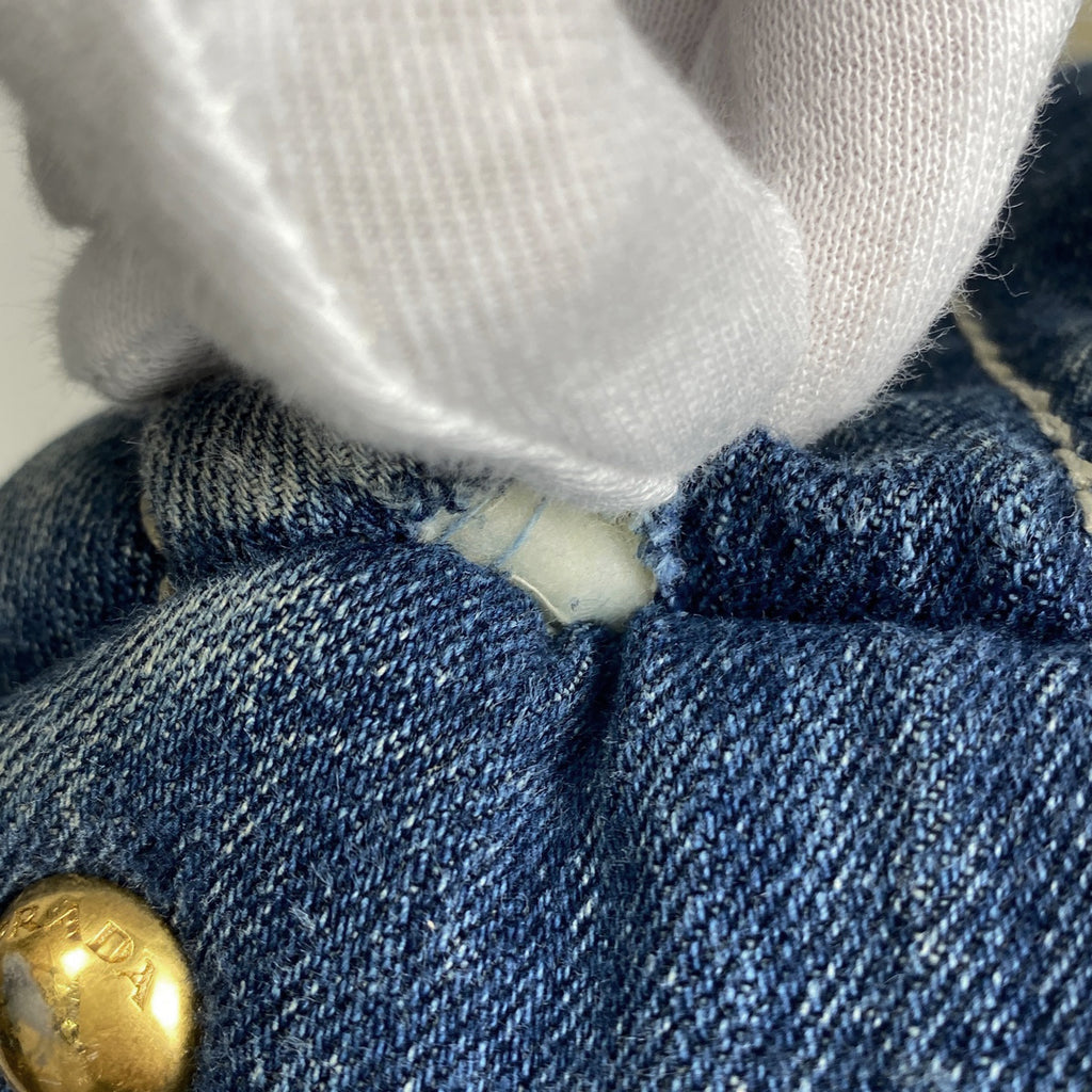 プラダ カナパ トート フェイクファー ハンドバッグ トートバッグ デニム ブルー ベージュ BN2182 レディース 【中古】brbag