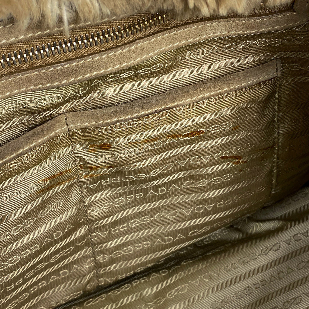 プラダ カナパ トート フェイクファー ハンドバッグ トートバッグ デニム ブルー ベージュ BN2182 レディース 【中古】brbag