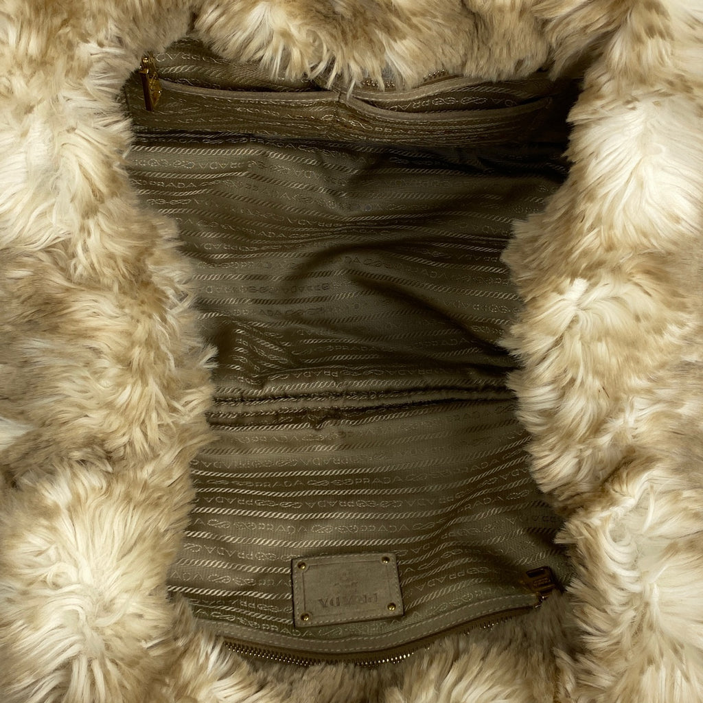 プラダ カナパ トート フェイクファー ハンドバッグ トートバッグ デニム ブルー ベージュ BN2182 レディース 【中古】brbag