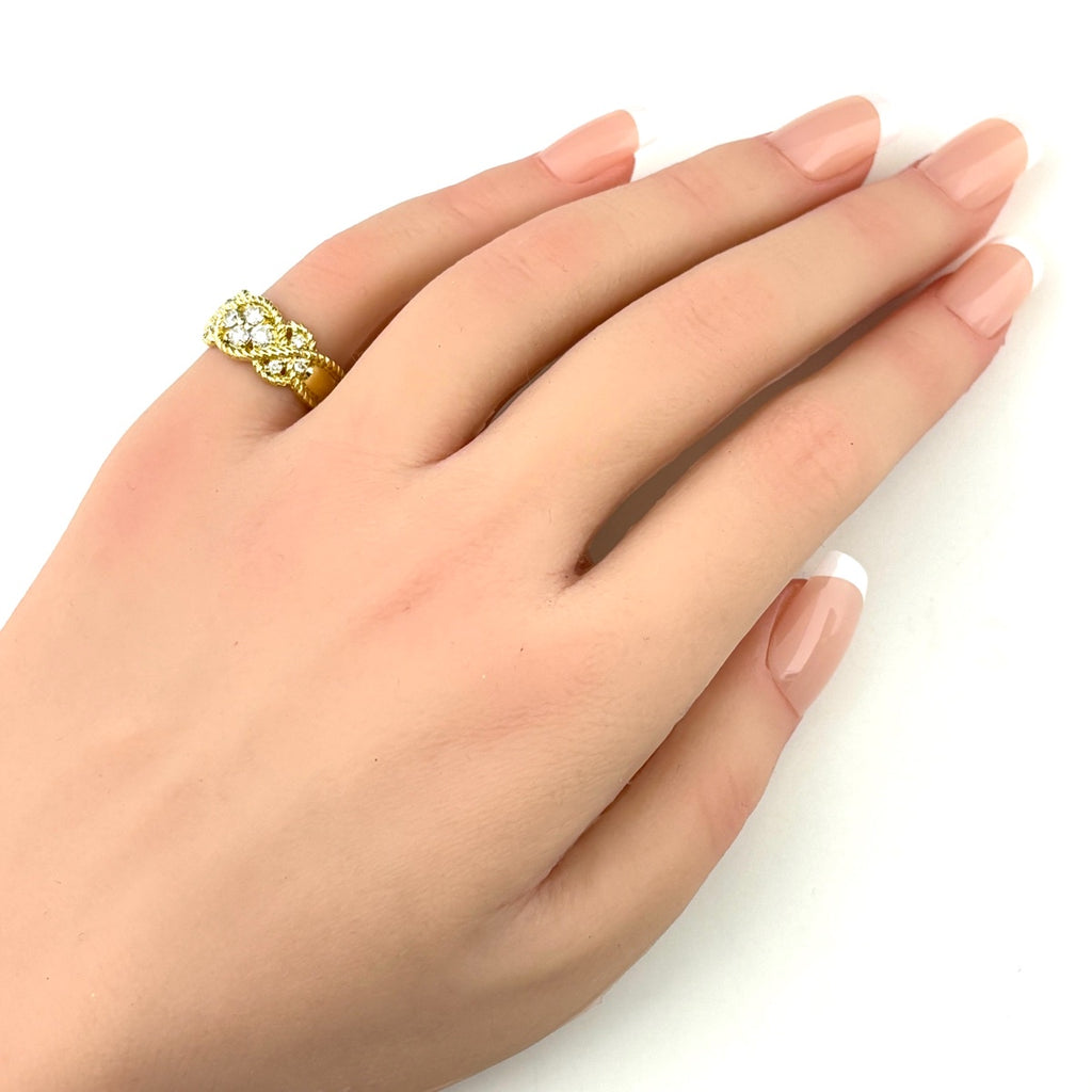 メレダイヤ デザインリング YG イエローゴールド 指輪 リング 10.5号 K18 ダイヤモンド レディース 【中古】nbjwl