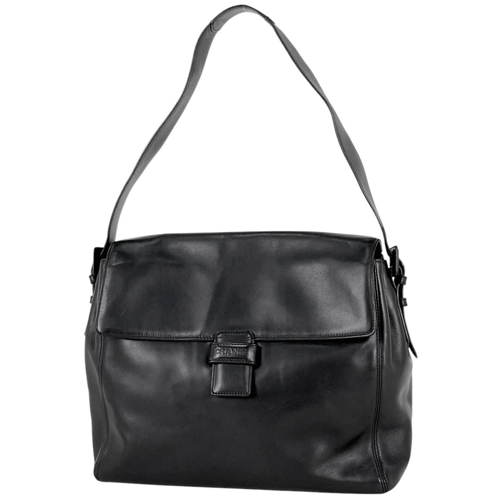 シャネル ロゴ ショルダーバッグ レザー ブラック レディース 【中古】brbag
