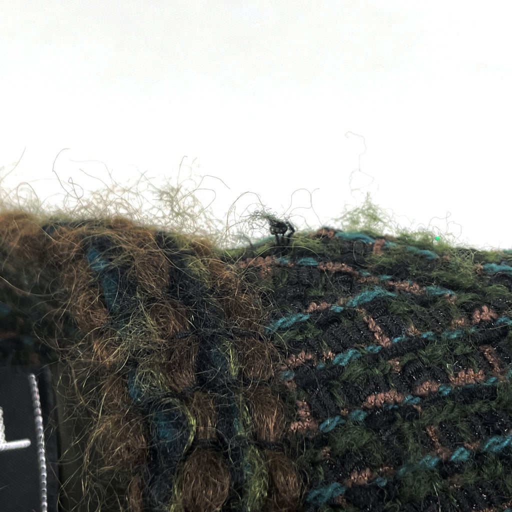 シャネル ツイード セットアップ ココマークボタン ノーカラー 98A マフラー付き セットアップ スカートスーツ グリーン ブラウン レディース 【中古】brapp