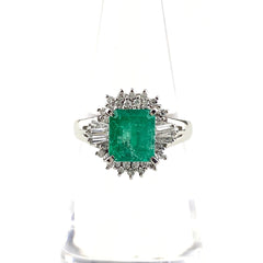 エメラルド デザインリング プラチナ 指輪 メレダイヤ リング 12号 Pt900 エメラルド ダイヤモンド レディース 【中古】nbjwl