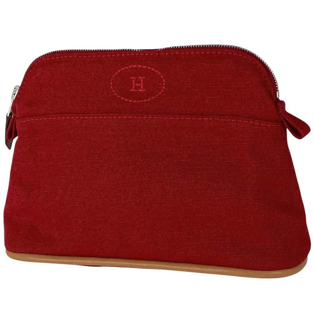 エルメス ボリード ポーチ PM Hロゴ 化粧ポーチ キャンバス レッド レディース 【中古】brbag