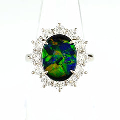 ブラックオパール デザインリング プラチナ 指輪 メレダイヤ リング 11.5号 Pt900 ブラックオパール ダイヤモンド レディース ノンブランドジュエリー 【中古】nbjwl