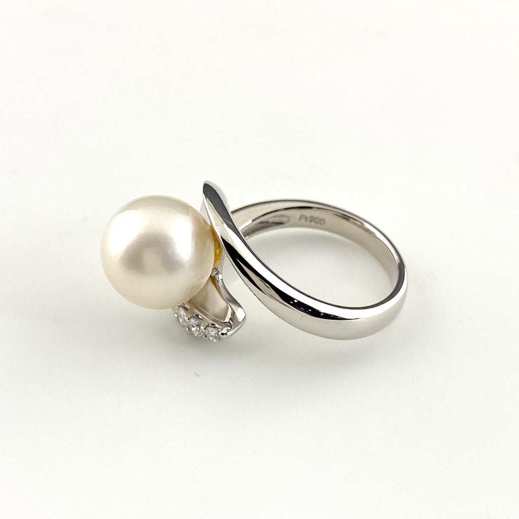 パール デザインリング プラチナ 指輪 メレダイヤ リング 12.5号 Pt900 パール ダイヤモンド レディース 【中古】nbjwl