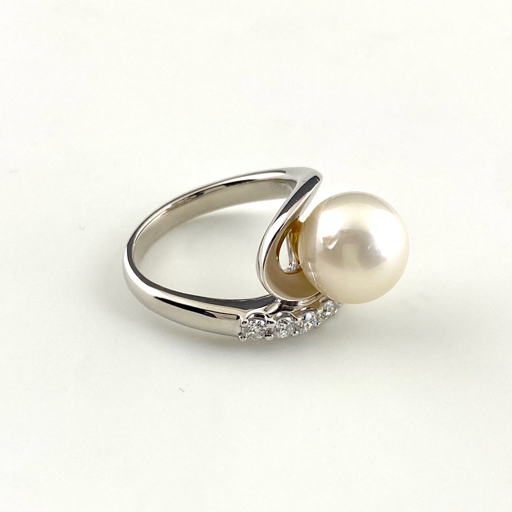 パール デザインリング プラチナ 指輪 メレダイヤ リング 12.5号 Pt900 パール ダイヤモンド レディース 【中古】nbjwl
