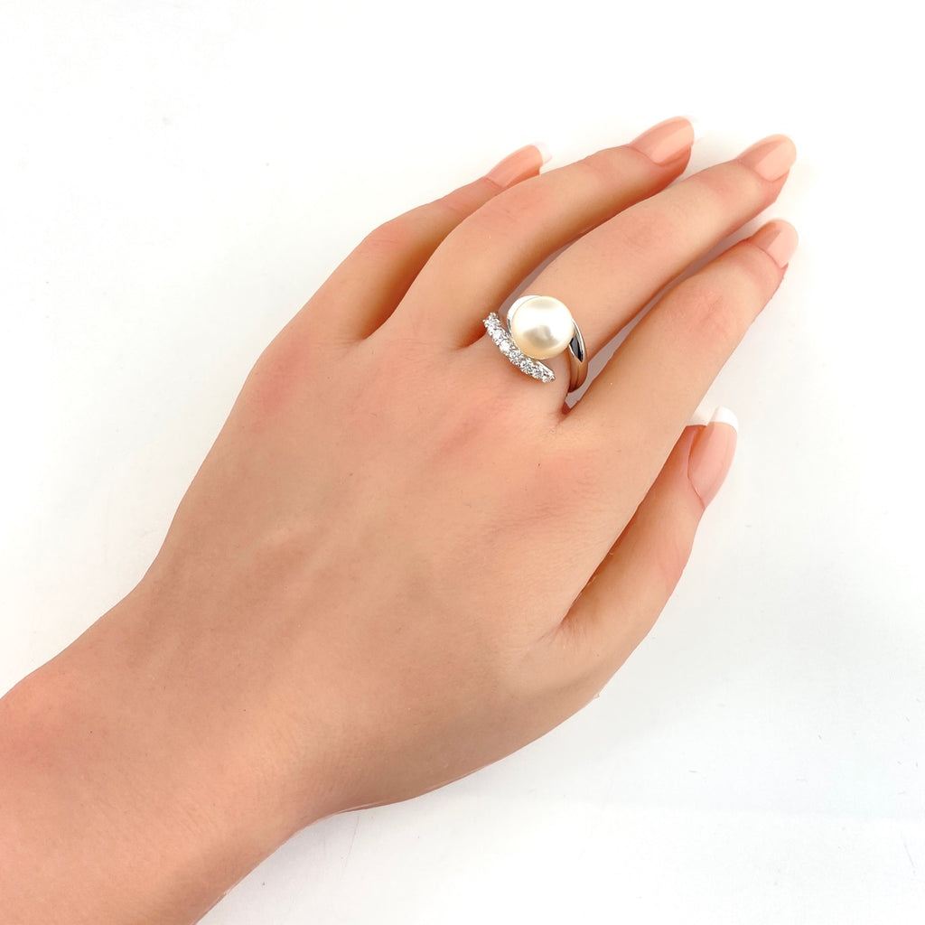 パール デザインリング プラチナ 指輪 メレダイヤ リング 12.5号 Pt900 パール ダイヤモンド レディース 【中古】nbjwl