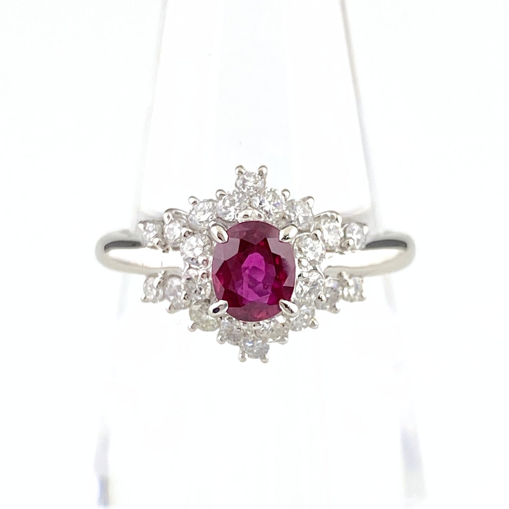 鑑別書付 ルビー リング プラチナ 指輪 メレダイヤ 9.5号 Pt900 ダイヤモンド レディース 【中古】nbjwl