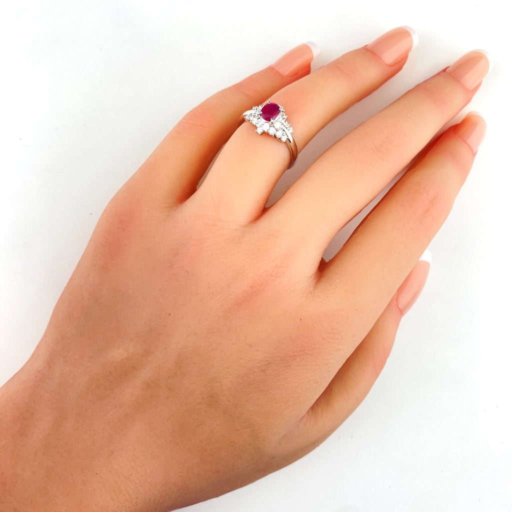 鑑別書付 ルビー リング プラチナ 指輪 メレダイヤ 9.5号 Pt900 ダイヤモンド レディース 【中古】nbjwl