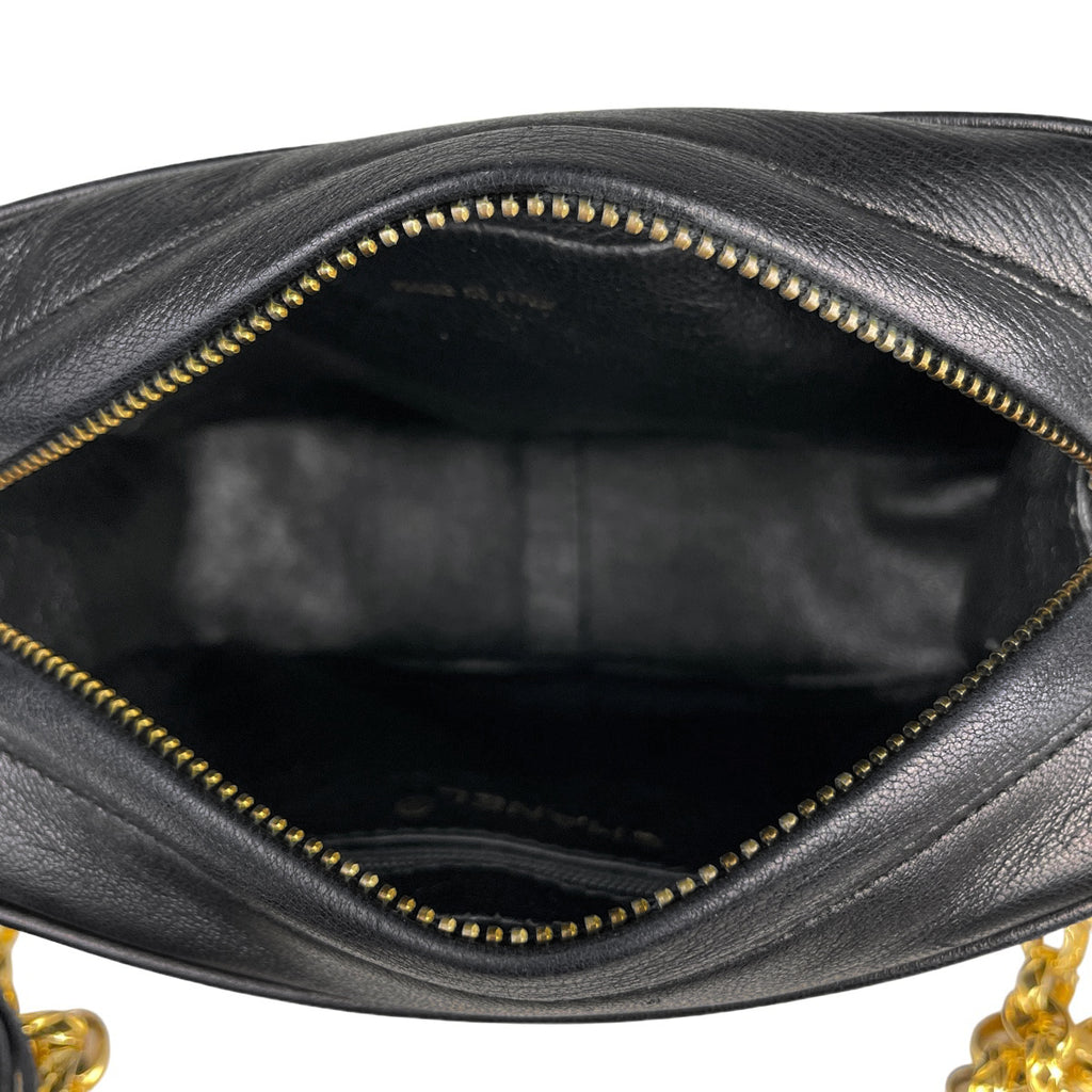 シャネル ココマーク フリンジ チェーン ショルダーバッグ マトラッセ タッセル ショルダーバッグ レザー ブラック レディース 【中古】brbag