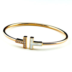 ティファニー ワイヤー ブレスレット PG ピンクゴールド メレダイヤ ティファニーT バングル ブレスレット 750 ダイヤモンド マザー オブ パール レディース ブランドジュエリー 【中古】brjwl