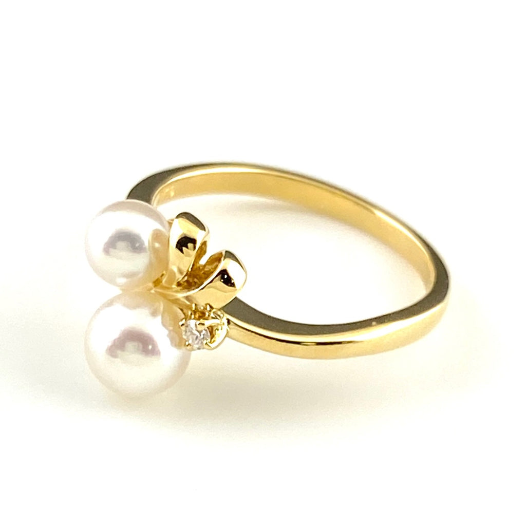 ミキモト パール デザインリング YG イエローゴールド 指輪 メレダイヤ 真珠 リング 9号 K18 パール ダイヤモンド レディース 【中古】brjwl