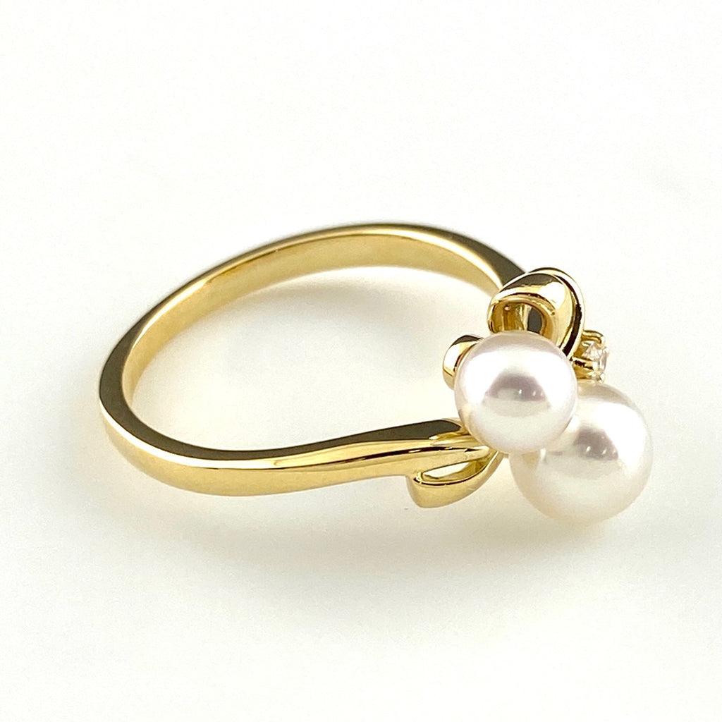 ミキモト パール デザインリング YG イエローゴールド 指輪 メレダイヤ 真珠 リング 9号 K18 パール ダイヤモンド レディース 【中古】brjwl