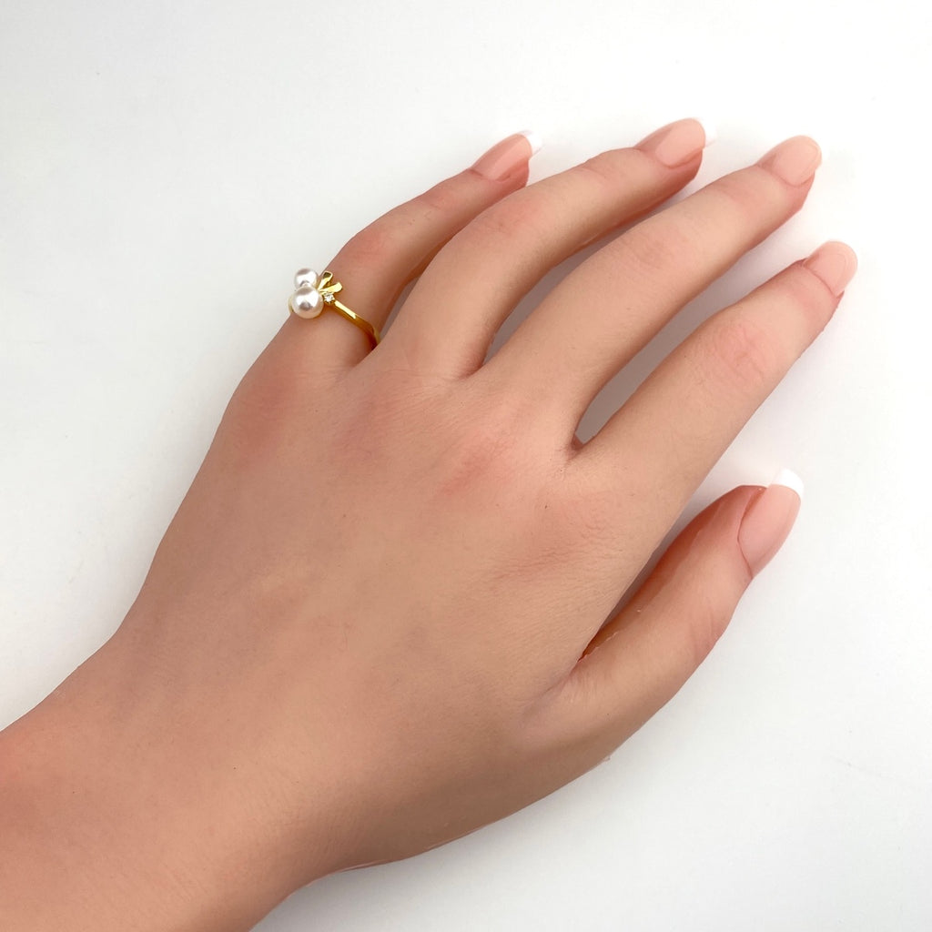 ミキモト パール デザインリング YG イエローゴールド 指輪 メレダイヤ 真珠 リング 9号 K18 パール ダイヤモンド レディース 【中古】brjwl