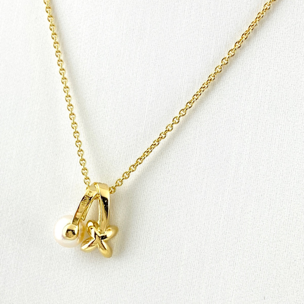 ミキモト パール デザインネックレス YG イエローゴールド ペンダント メレダイヤ 真珠 ネックレス K18 パール ダイヤモンド レディース 【中古】brjwl