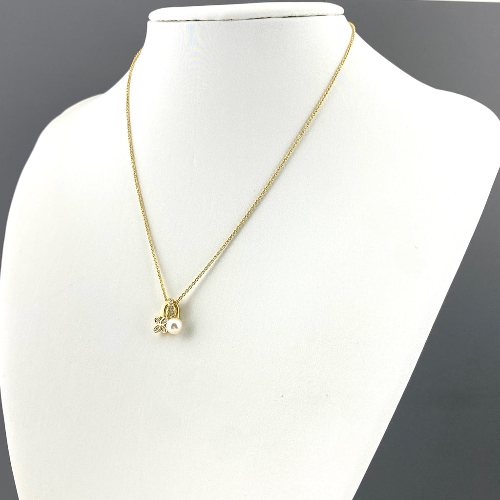 ミキモト パール デザインネックレス YG イエローゴールド ペンダント メレダイヤ 真珠 ネックレス K18 パール ダイヤモンド レディース 【中古】brjwl