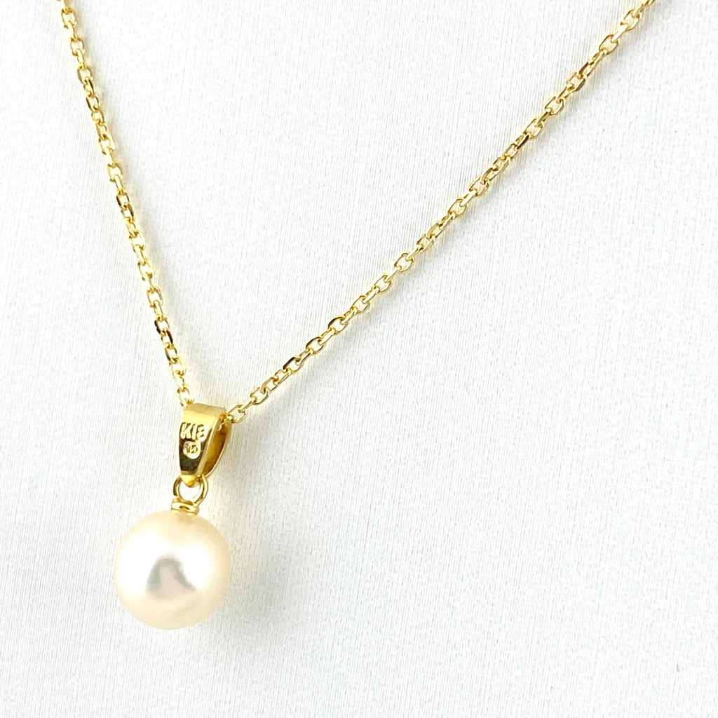ミキモト パール デザインネックレス YG イエローゴールド ペンダント 真珠 ネックレス K18 パール レディース 【中古】brjwl