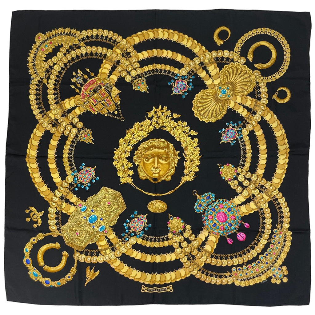 エルメス カレ 90 KOSMIMA 宇宙 スカーフ シルク ブラック マルチカラー レディース 【中古】brbag