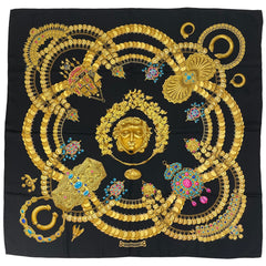 エルメス カレ 90 KOSMIMA 宇宙 スカーフ シルク ブラック マルチカラー レディース 【中古】brbag