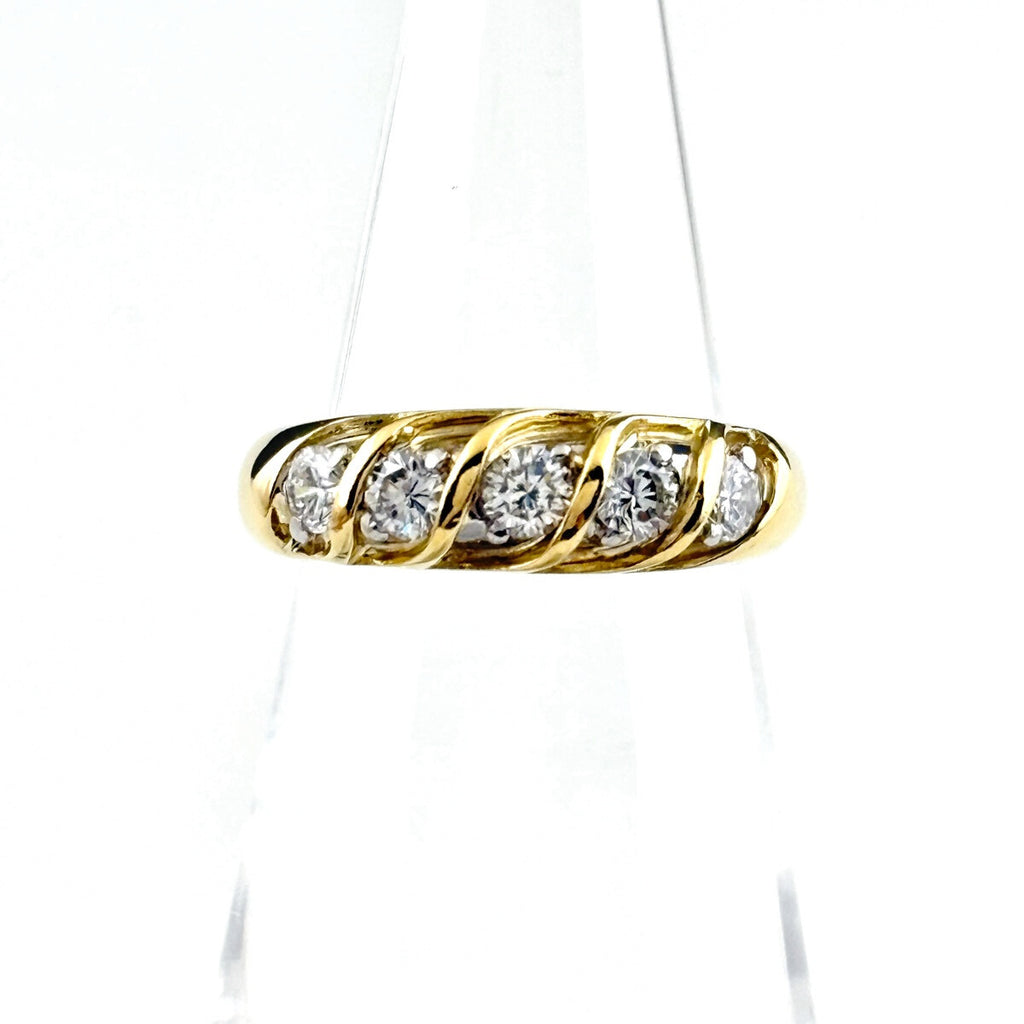 メレダイヤ デザインリング YG イエローゴールド プラチナ 指輪 リング 13.5号 K18 Pt900 ダイヤモンド レディース 【中古】nbjwl