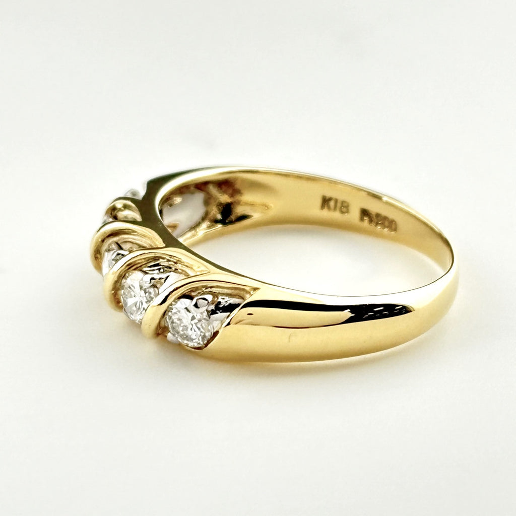 メレダイヤ デザインリング YG イエローゴールド プラチナ 指輪 リング 13.5号 K18 Pt900 ダイヤモンド レディース 【中古】nbjwl