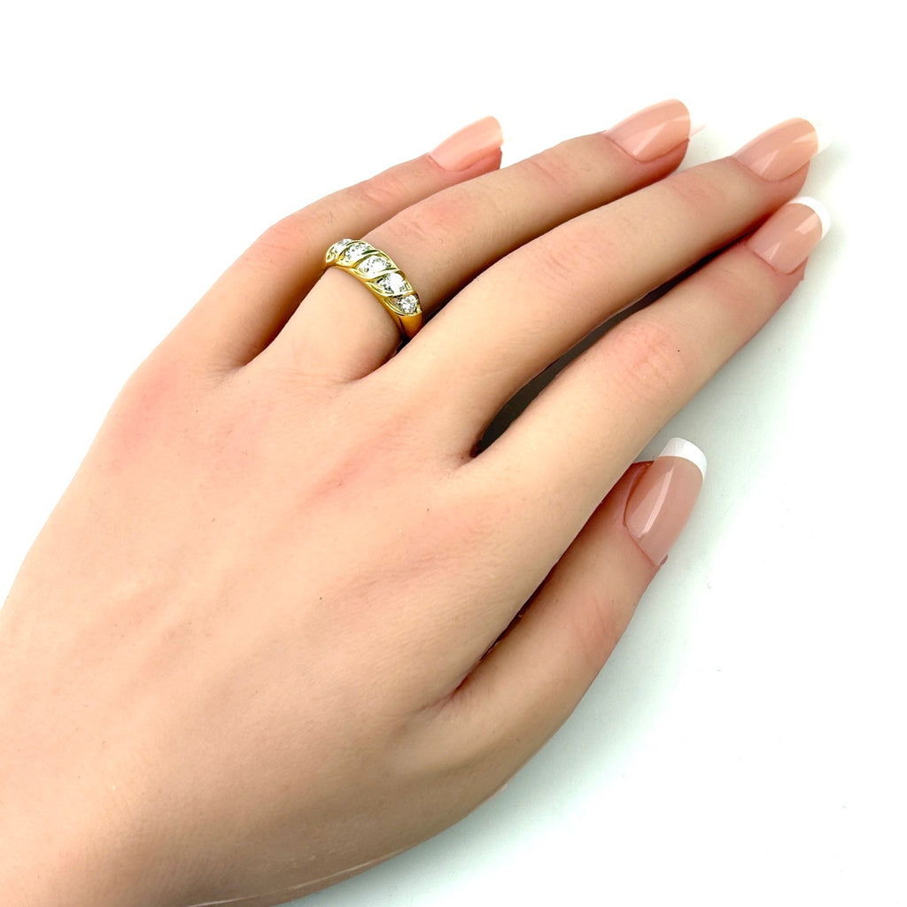 メレダイヤ デザインリング YG イエローゴールド プラチナ 指輪 リング 13.5号 K18 Pt900 ダイヤモンド レディース 【中古】nbjwl