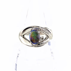 ブラックオパール デザインリング プラチナ 指輪 メレダイヤ リング 19号 Pt900 オパール ダイヤモンド メンズ 【中古】nbjwl