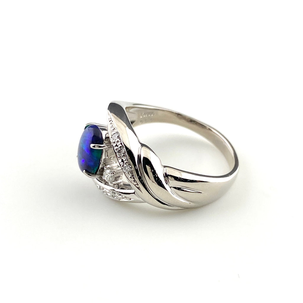 ブラックオパール デザインリング プラチナ 指輪 メレダイヤ リング 19号 Pt900 オパール ダイヤモンド メンズ 【中古】nbjwl