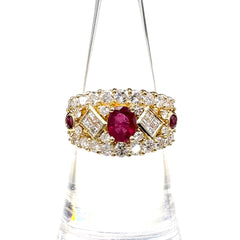 ルビー デザインリング YG イエローゴールド 指輪 メレダイヤ リング 11.5号 K18 ルビー ダイヤモンド レディース ノンブランドジュエリー 【中古】nbjwl