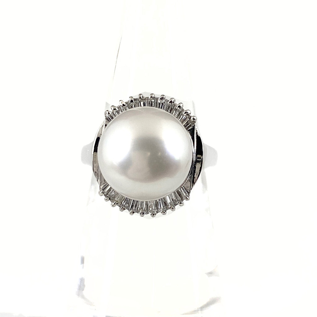 パール デザインリング プラチナ 指輪 メレダイヤ 真珠 リング 9.5号 Pt900 パール ダイヤモンド レディース 【中古】nbjwl