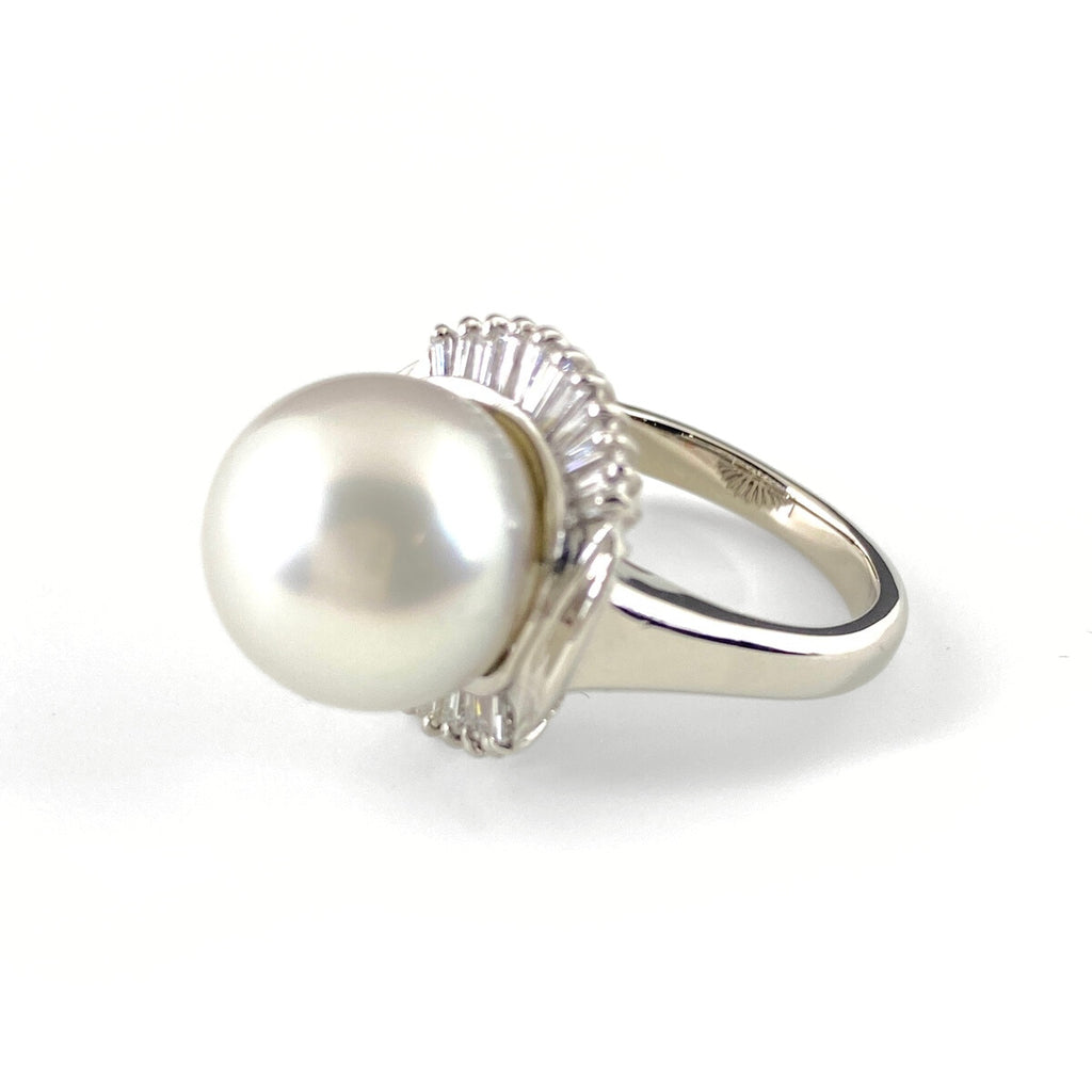 パール デザインリング プラチナ 指輪 メレダイヤ 真珠 リング 9.5号 Pt900 パール ダイヤモンド レディース 【中古】nbjwl