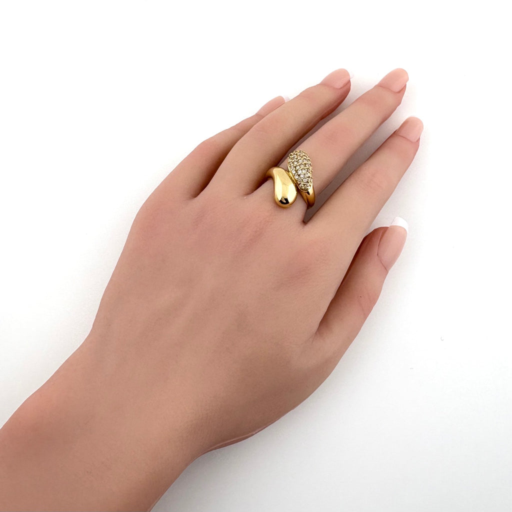 メレダイヤ デザインリング YG イエローゴールド 指輪 リング 12号 K18 ダイヤモンド レディース 【中古】nbjwl