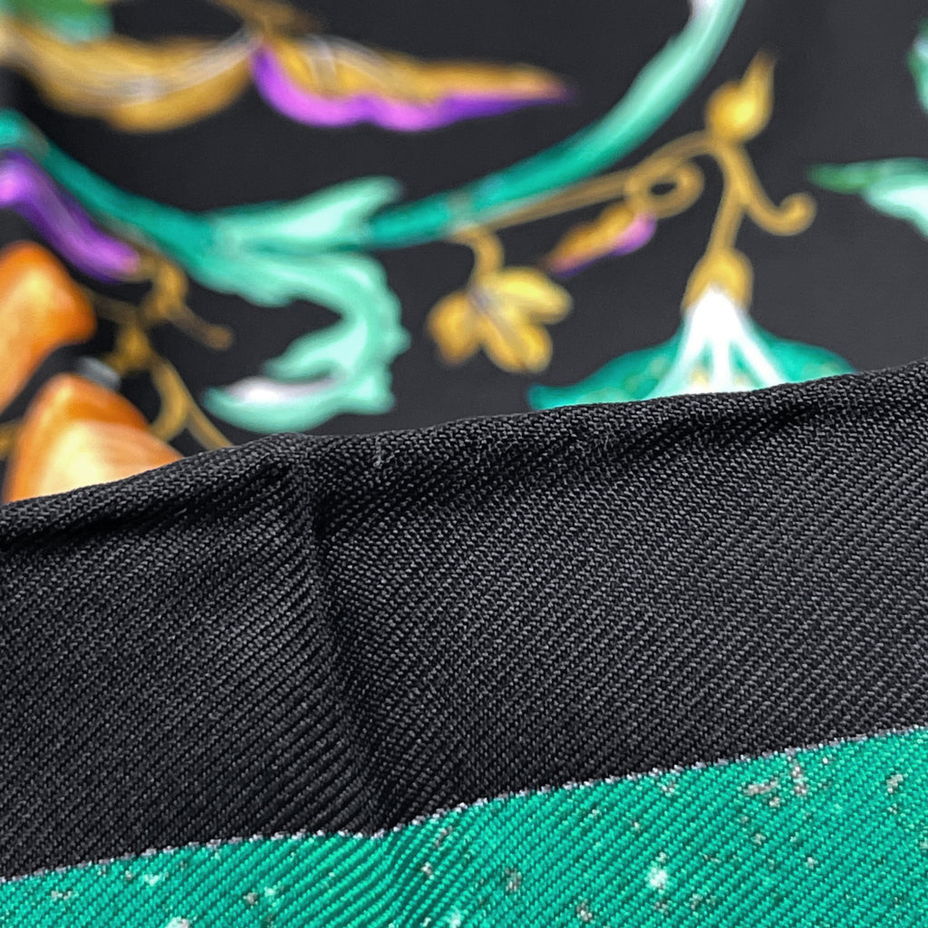 エルメス カレ 90 PiERRES d' ORiENT et d' OCCiDENT 東洋の石と西洋の石細工 鳥 花 果実 果物 スカーフ シルク ブラック マルチカラー レディース 【中古】brbag