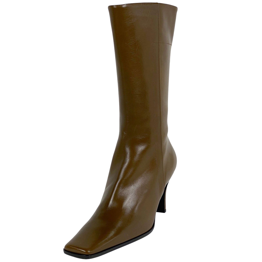 プラダ スクエアトゥ ブーツ ハイヒール ミディアム 靴 ブーツ レザー ブラウン レディース 【中古】brapp