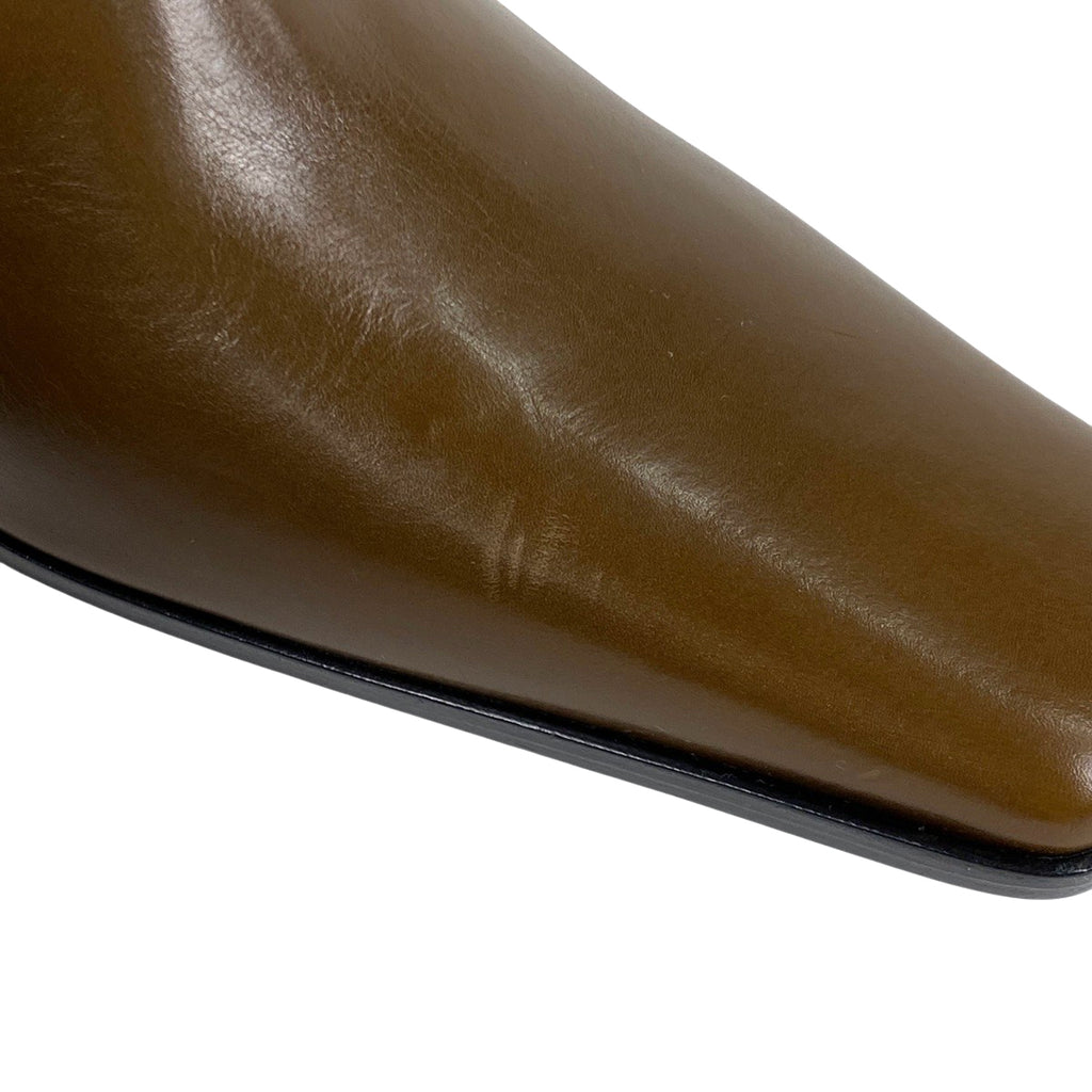 プラダ スクエアトゥ ブーツ ハイヒール ミディアム 靴 ブーツ レザー ブラウン レディース 【中古】brapp