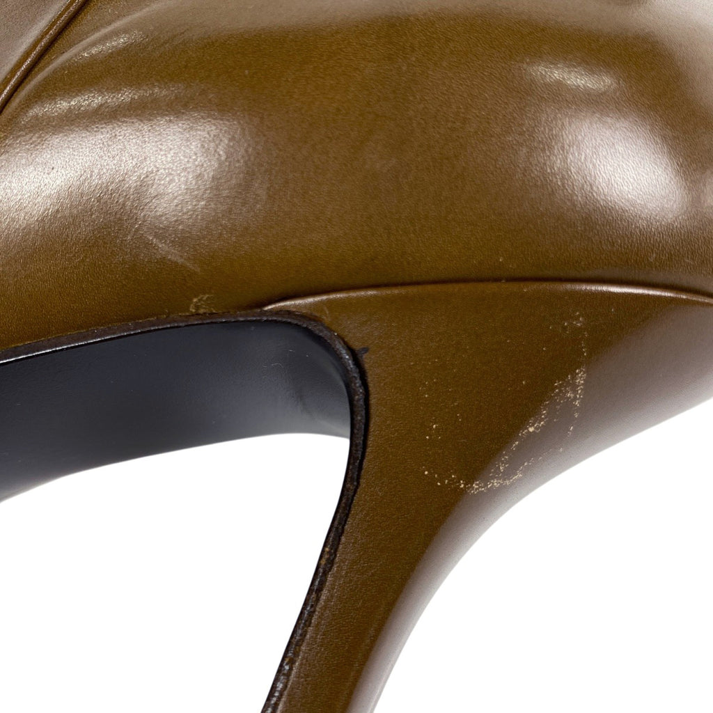 プラダ スクエアトゥ ブーツ ハイヒール ミディアム 靴 ブーツ レザー ブラウン レディース 【中古】brapp