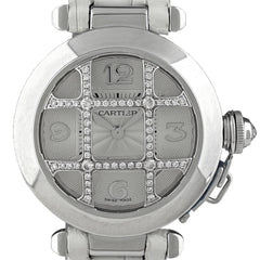 カルティエ パシャ グリッド WJ116136 腕時計 WG レザー ダイヤモンド 自動巻き シルバー レディース 時計 【保証対象】 【中古】wtcbb