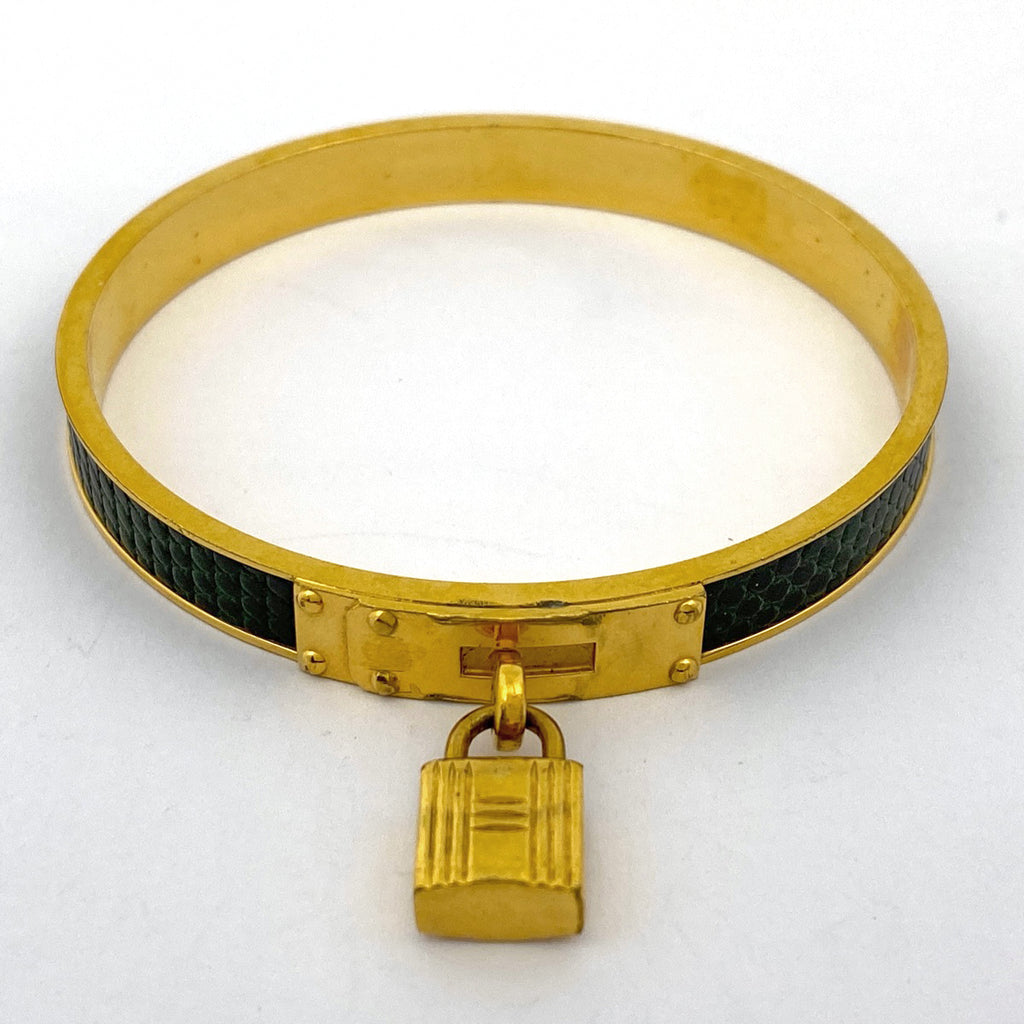 エルメス ケリー バングル　 腕輪 カデナ バングル GP レザー ゴールド グリーン レディース 【中古】bracc
