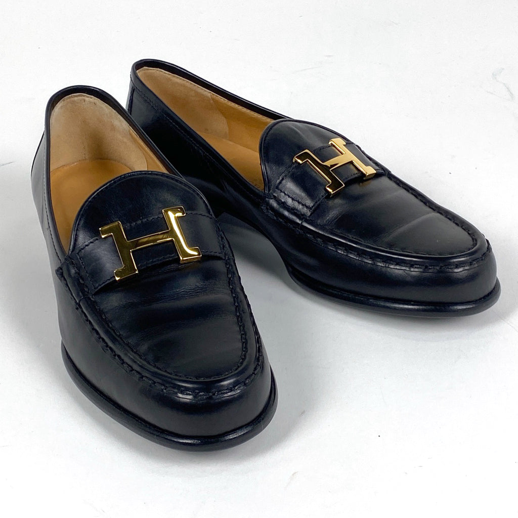 エルメス Hロゴ ローファー 靴 レザー ブラック レディース 【中古】brapp